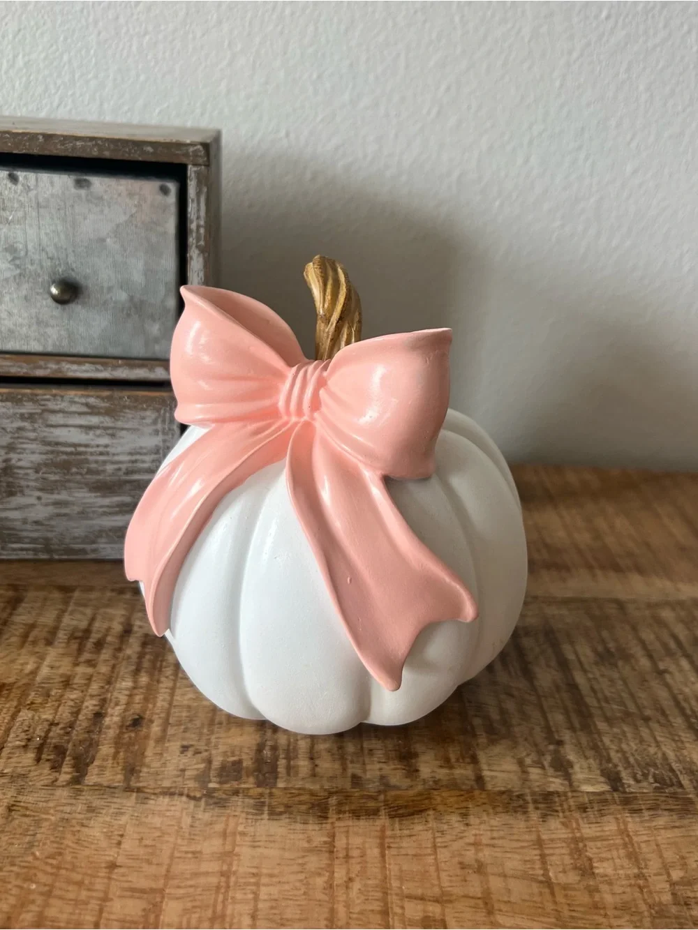 New Decorative White Pumpkin with Pink Bow